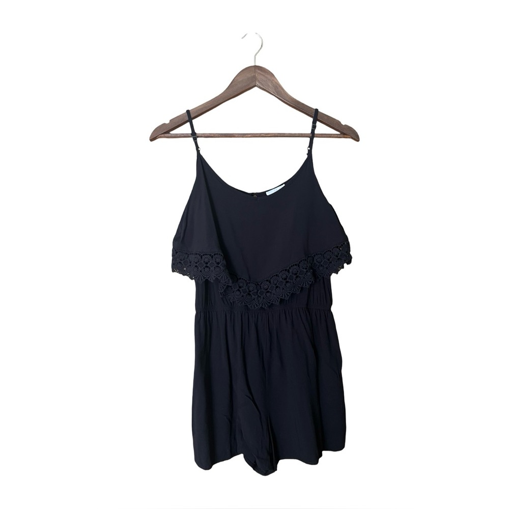 Garage Black Short Embroidered Romper Small